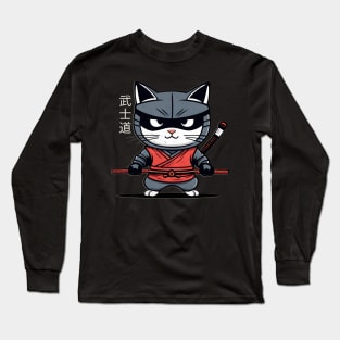 Japanese Cat Ninja Bushido a Vintage Otaku Samurai Long Sleeve T-Shirt